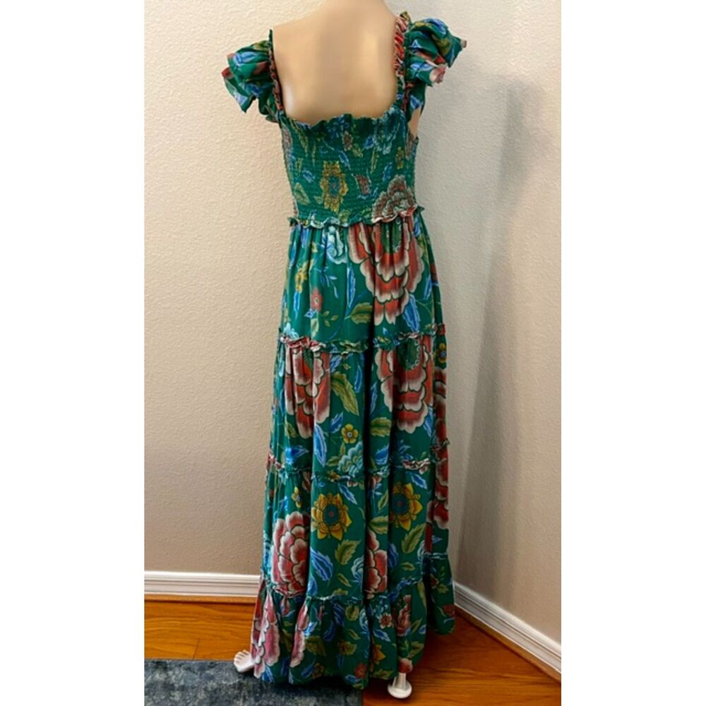 SZ M Love The Label Anthropologie Sleeveless Maxi Dress Green Floral Print - Picture 7 of 11